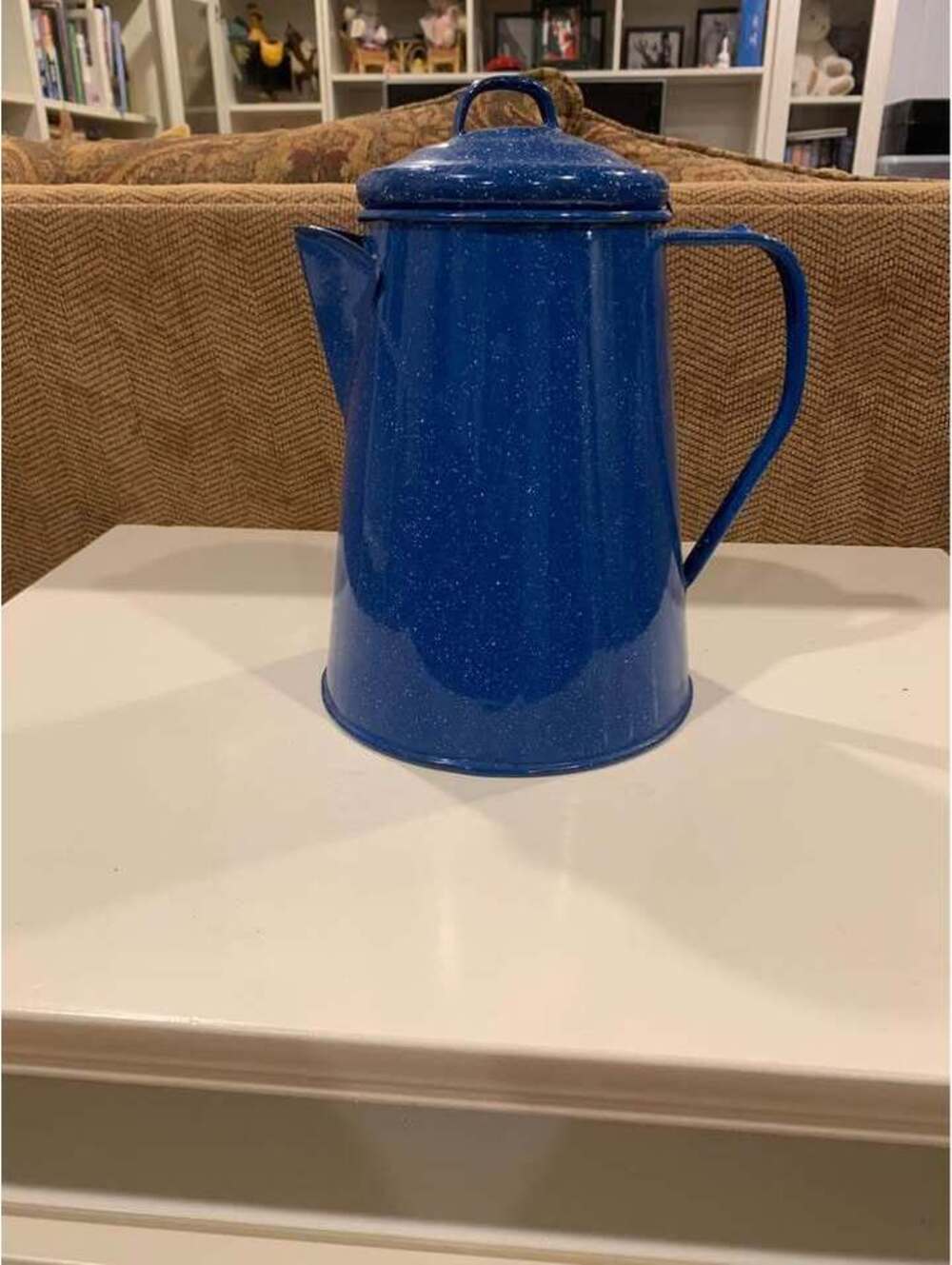 Vintage Blue Speckled Enamalware Coffee Pot Campfire Cowboy Farmhouse Decor